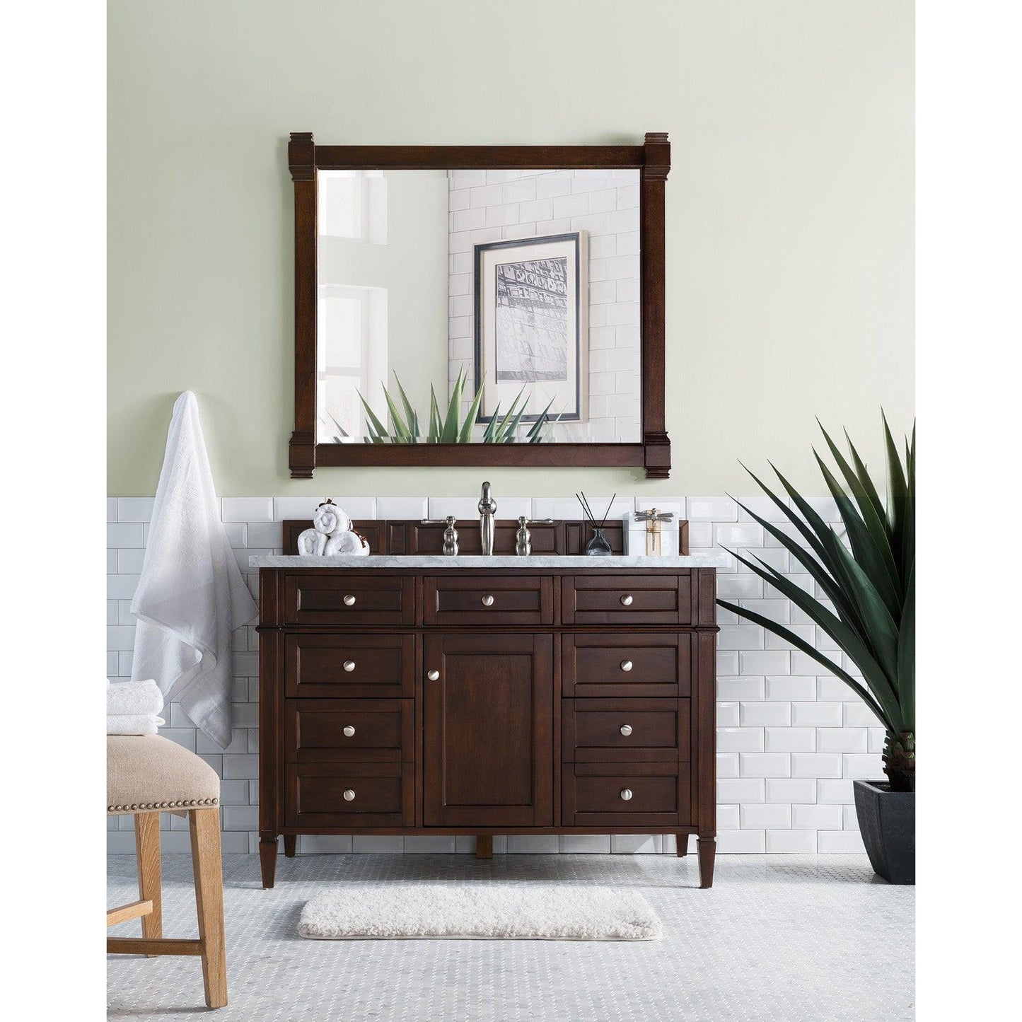 James Martin Vanities Brittany 48" Burnished Mahogany Single Vanity With 3cm Carrara Marble Top