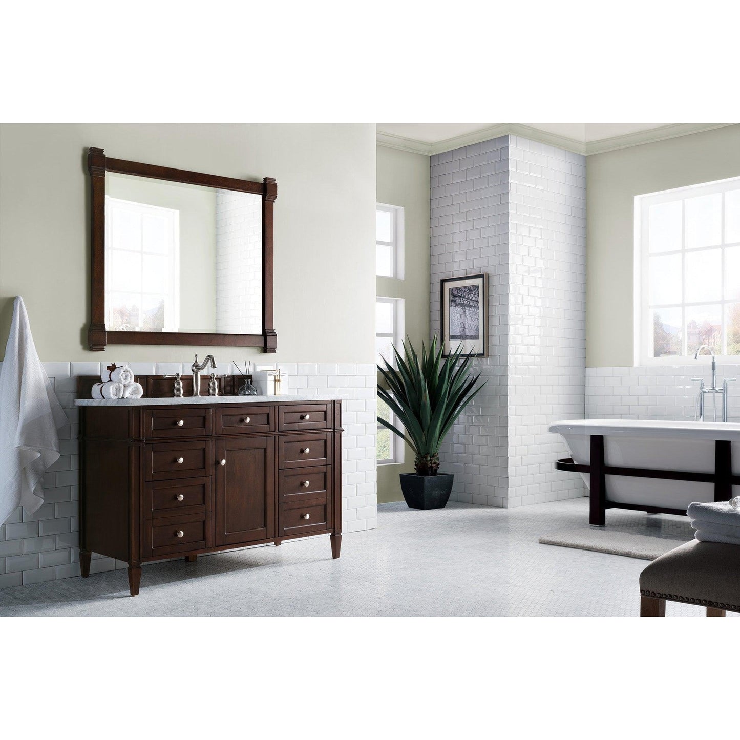 James Martin Vanities Brittany 48" Burnished Mahogany Single Vanity With 3cm Carrara Marble Top