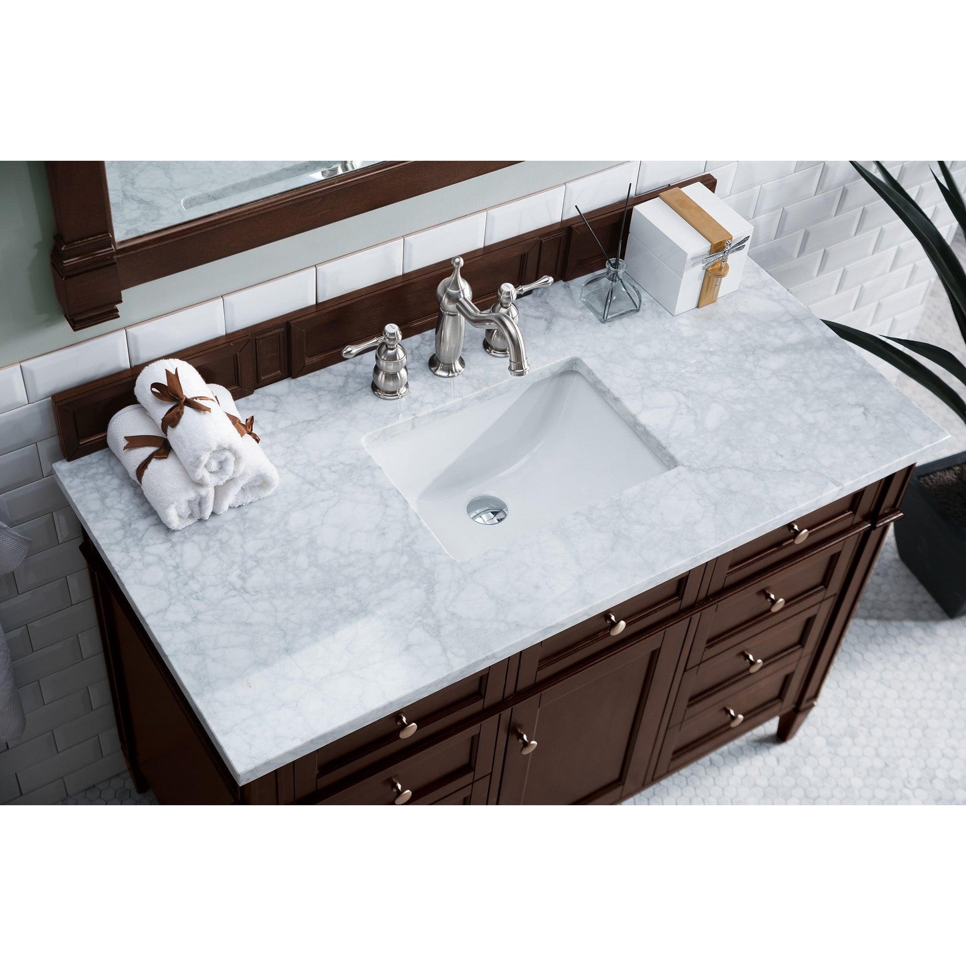 James Martin Vanities Brittany 48" Burnished Mahogany Single Vanity With 3cm Carrara Marble Top