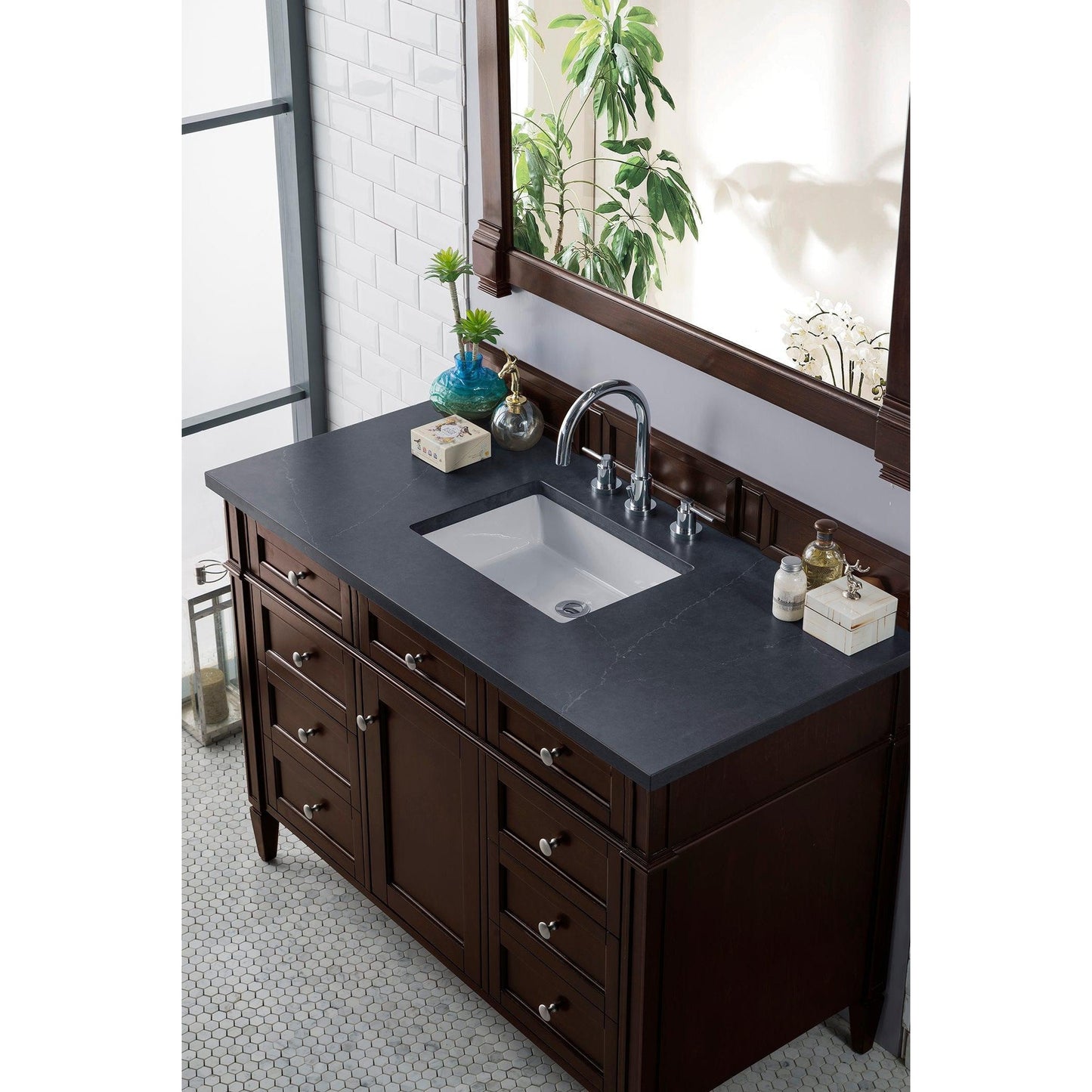 James Martin Vanities Brittany 48" Burnished Mahogany Single Vanity With 3cm Charcoal Soapstone Quartz Top