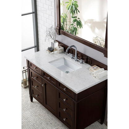 James Martin Vanities Brittany 48" Burnished Mahogany Single Vanity With 3cm Eternal Jasmine Pearl Quartz Top