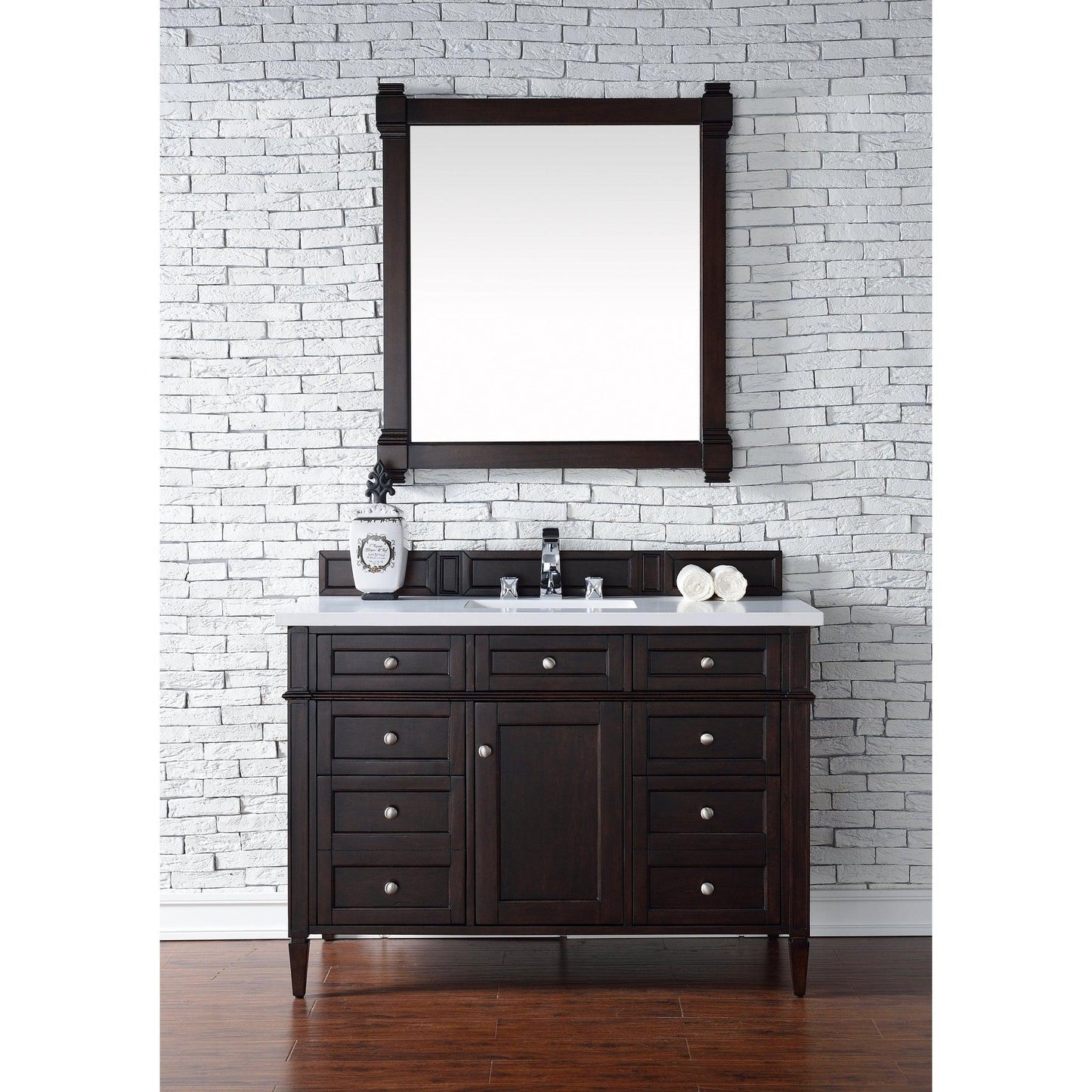 James Martin Vanities Brittany 48" Burnished Mahogany Single Vanity With 3cm White Zeus Quartz Top