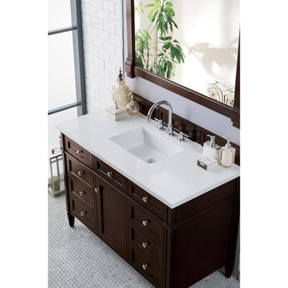 James Martin Vanities Brittany 48" Burnished Mahogany Single Vanity With 3cm White Zeus Quartz Top