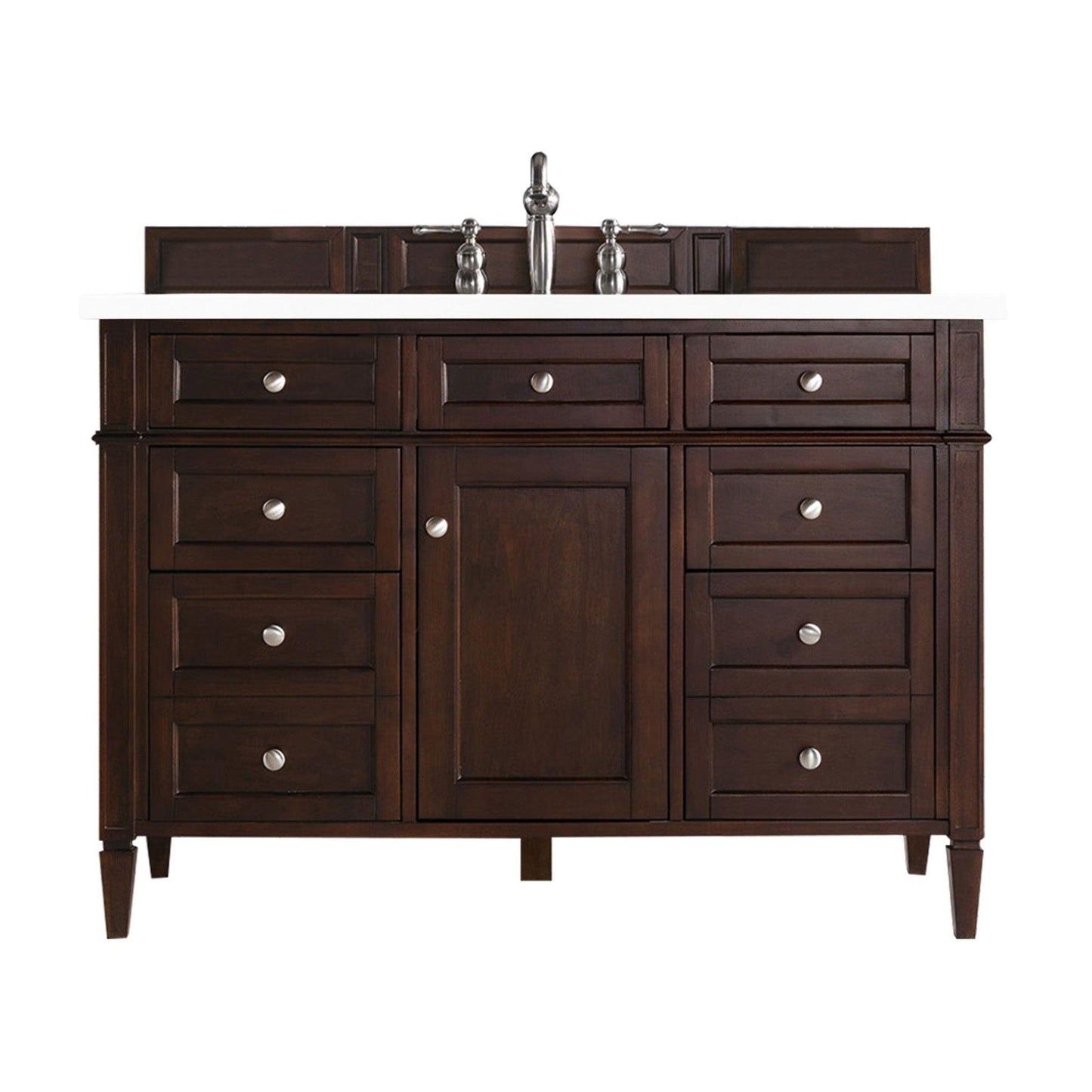 James Martin Vanities Brittany 48" Burnished Mahogany Single Vanity With 3cm White Zeus Quartz Top