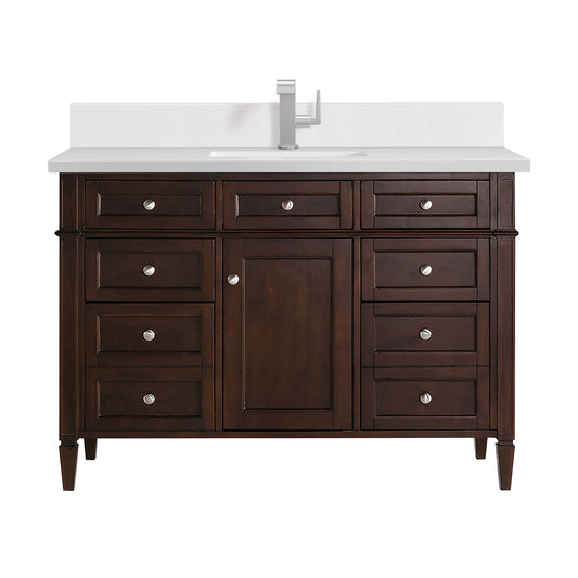 James Martin Vanities Brittany 48" Burnished Mahogany Single Vanity With Single Hole 3 cm White Zeus Quartz Top & Backsplash