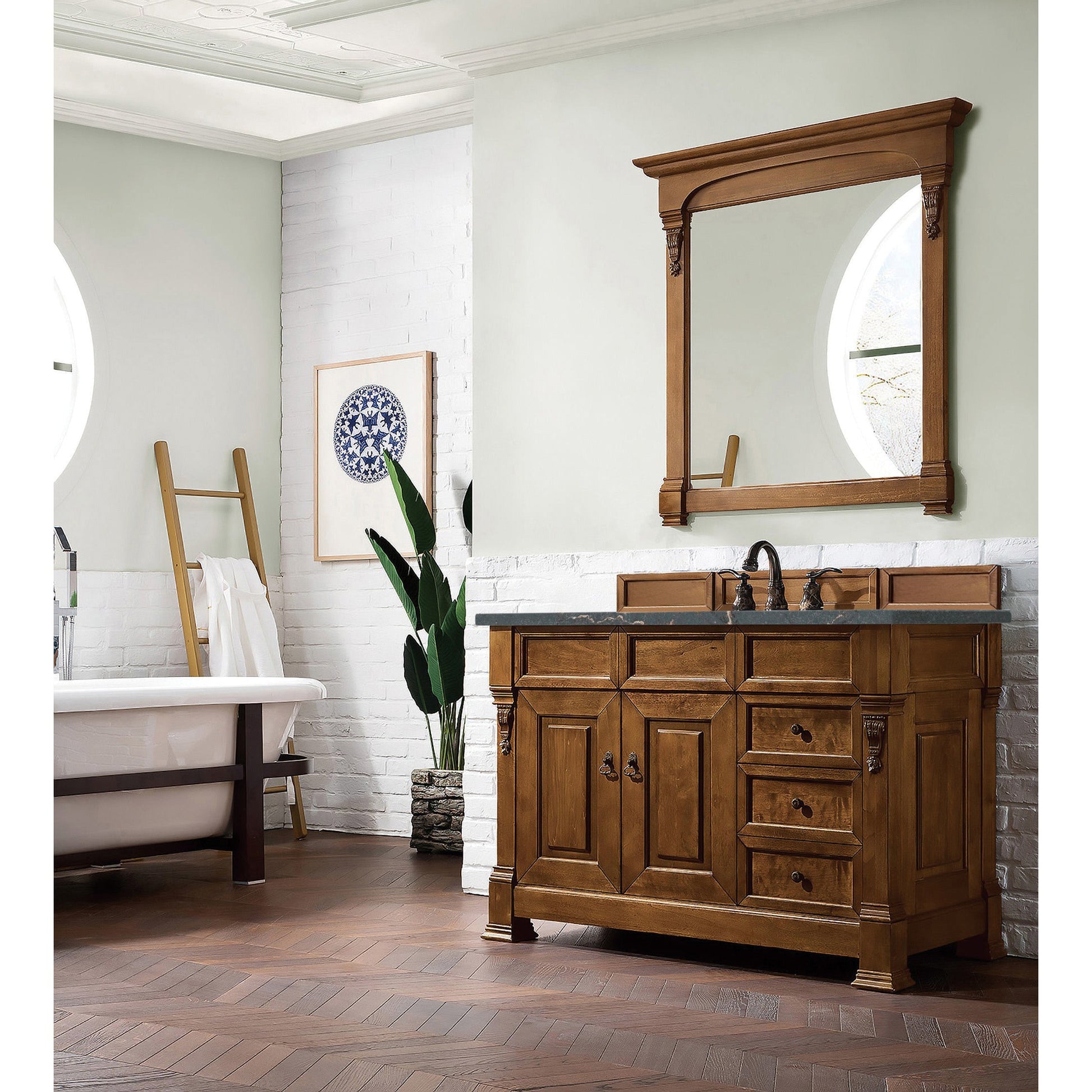 James Martin Vanities Brittany 48" Country Oak Single Vanity With 3 cm Parisien Bleu Quartz Top