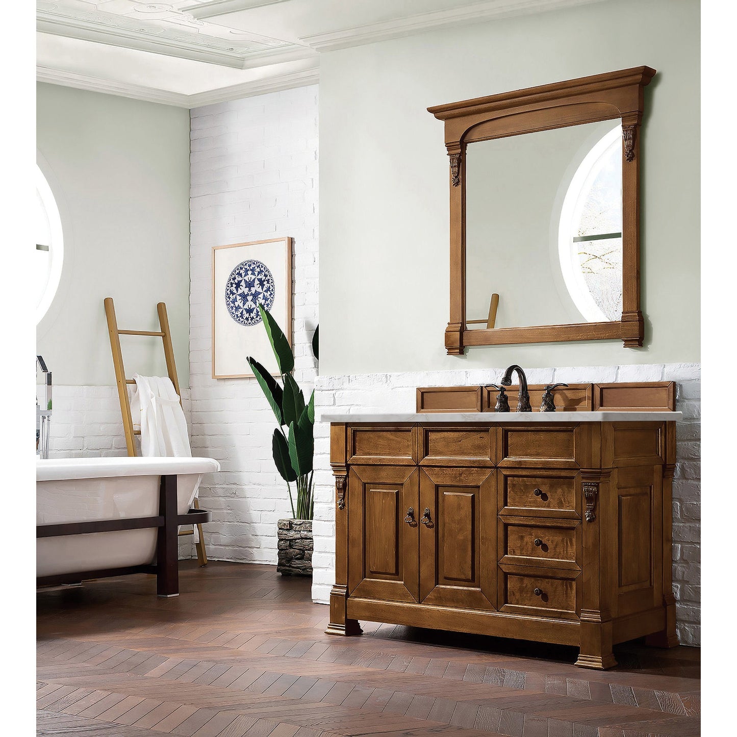 James Martin Vanities Brittany 48" Country Oak Single Vanity With 3 cm Victorian Silver Quartz Top