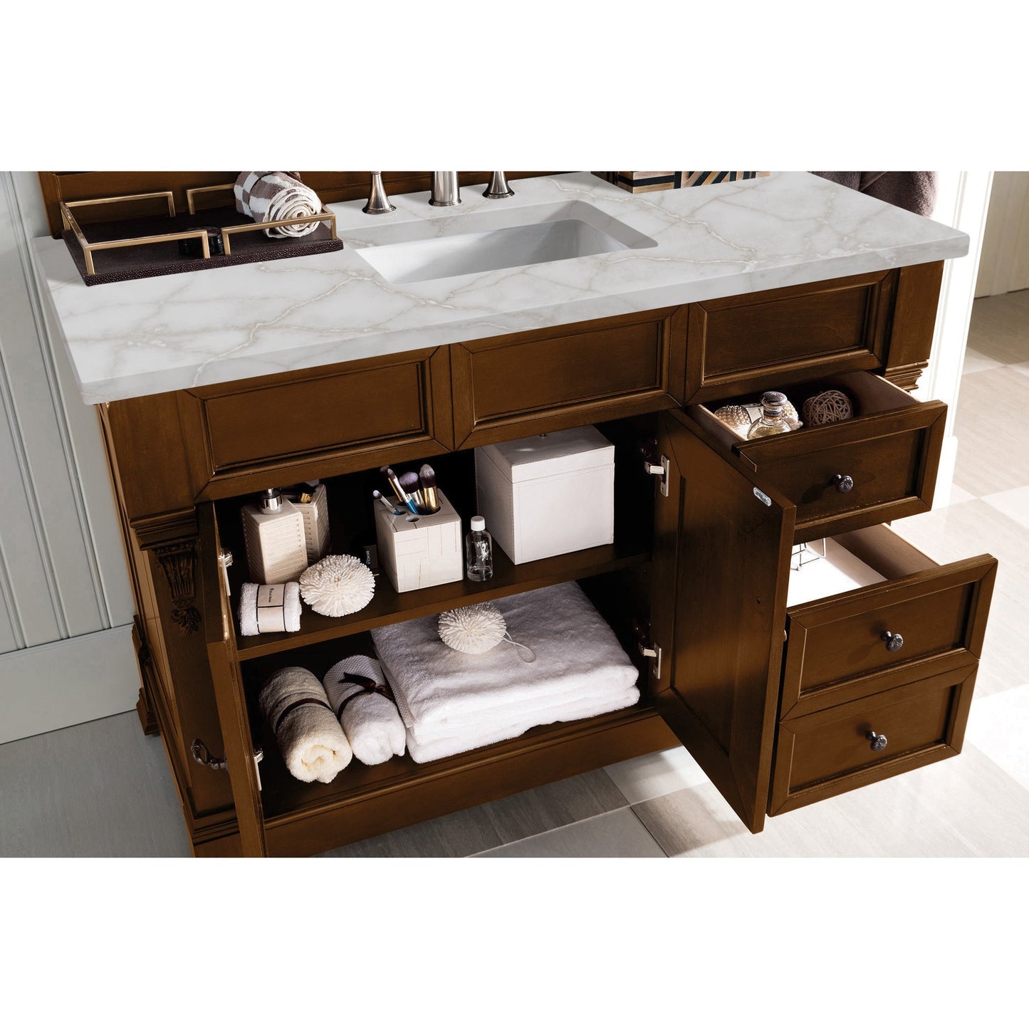 James Martin Vanities Brittany 48" Country Oak Single Vanity With 3 cm Victorian Silver Quartz Top