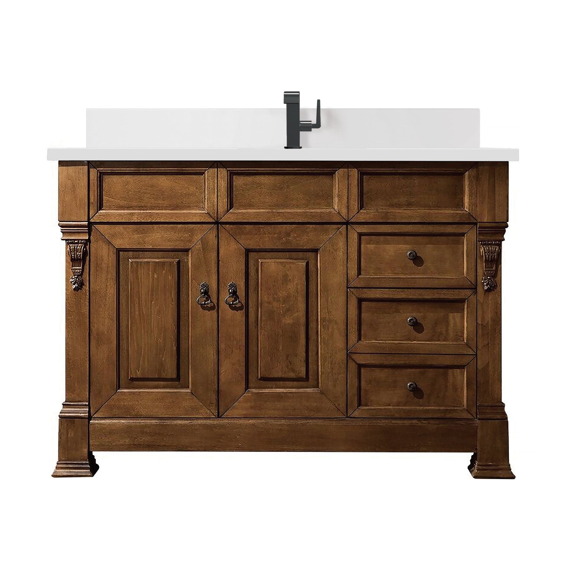 James Martin Vanities Brittany 48" Country Oak Single Vanity With Single Hole 3 cm White Zeus Quartz Top & Backsplash