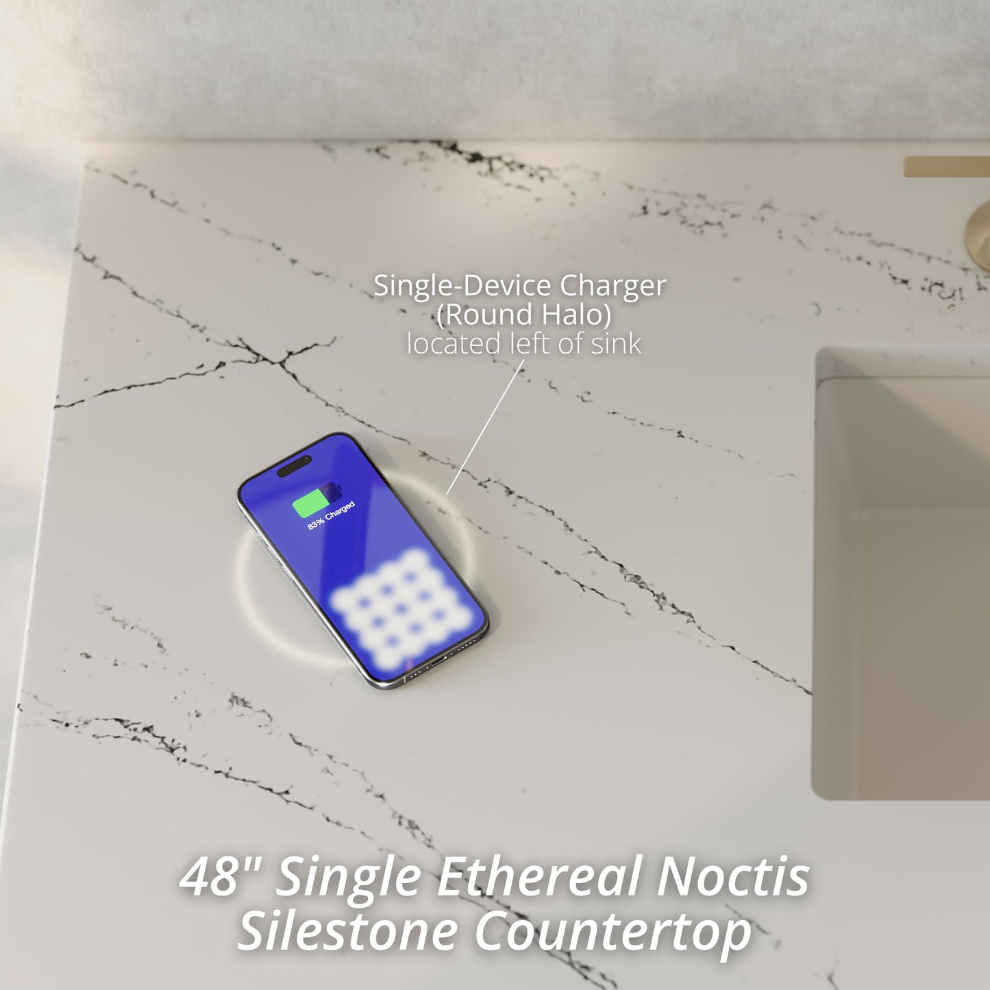 James Martin Vanities Brittany 48" Saddle Brown Single Vanity With 3 cm Ethereal Noctis Silestone Top and FreePower Wireless Charger