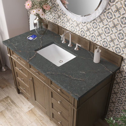 James Martin Vanities Brittany 48" Saddle Brown Single Vanity With 3 cm Parisien Bleu Silestone Top and FreePower Wireless Charger