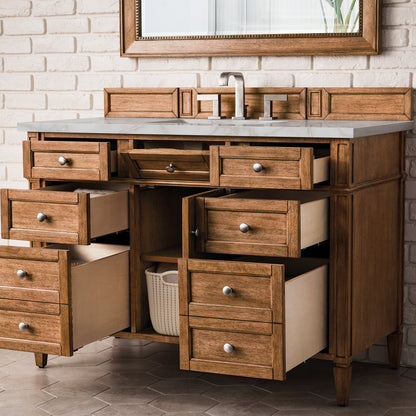 James Martin Vanities Brittany 48" Saddle Brown Single Vanity With 3 cm Victorian Silver Quartz Top