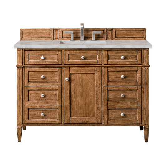 James Martin Vanities Brittany 48" Saddle Brown Single Vanity With 3 cm Victorian Silver Quartz Top