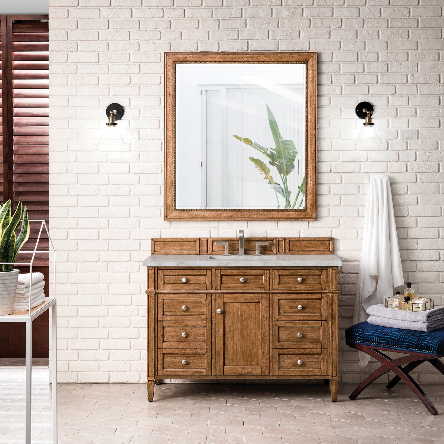 James Martin Vanities Brittany 48" Saddle Brown Single Vanity With 3 cm Victorian Silver Silestone Top and FreePower Wireless Charger