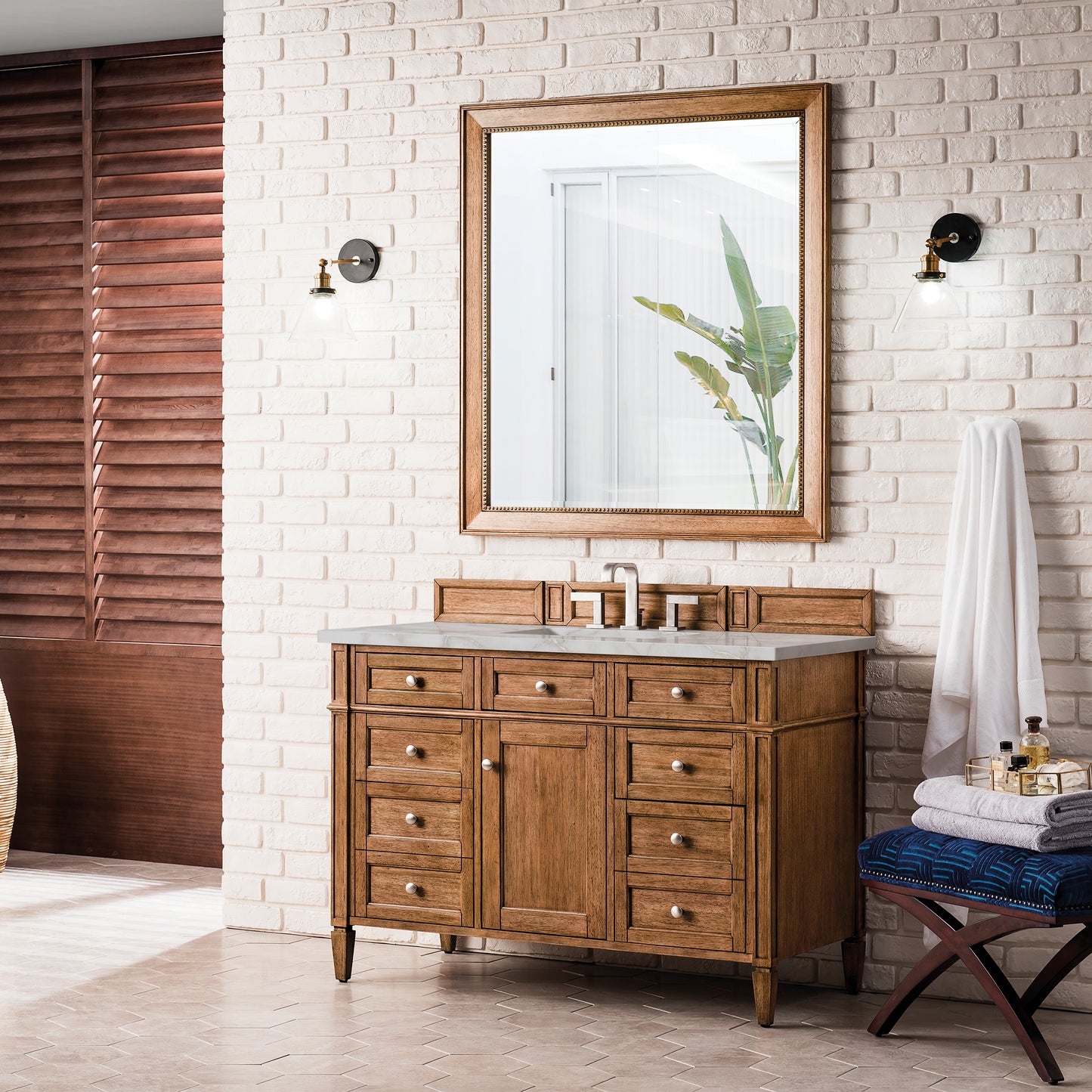 James Martin Vanities Brittany 48" Saddle Brown Single Vanity With 3 cm Victorian Silver Silestone Top and FreePower Wireless Charger