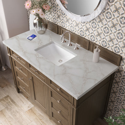 James Martin Vanities Brittany 48" Saddle Brown Single Vanity With 3 cm Victorian Silver Silestone Top and FreePower Wireless Charger
