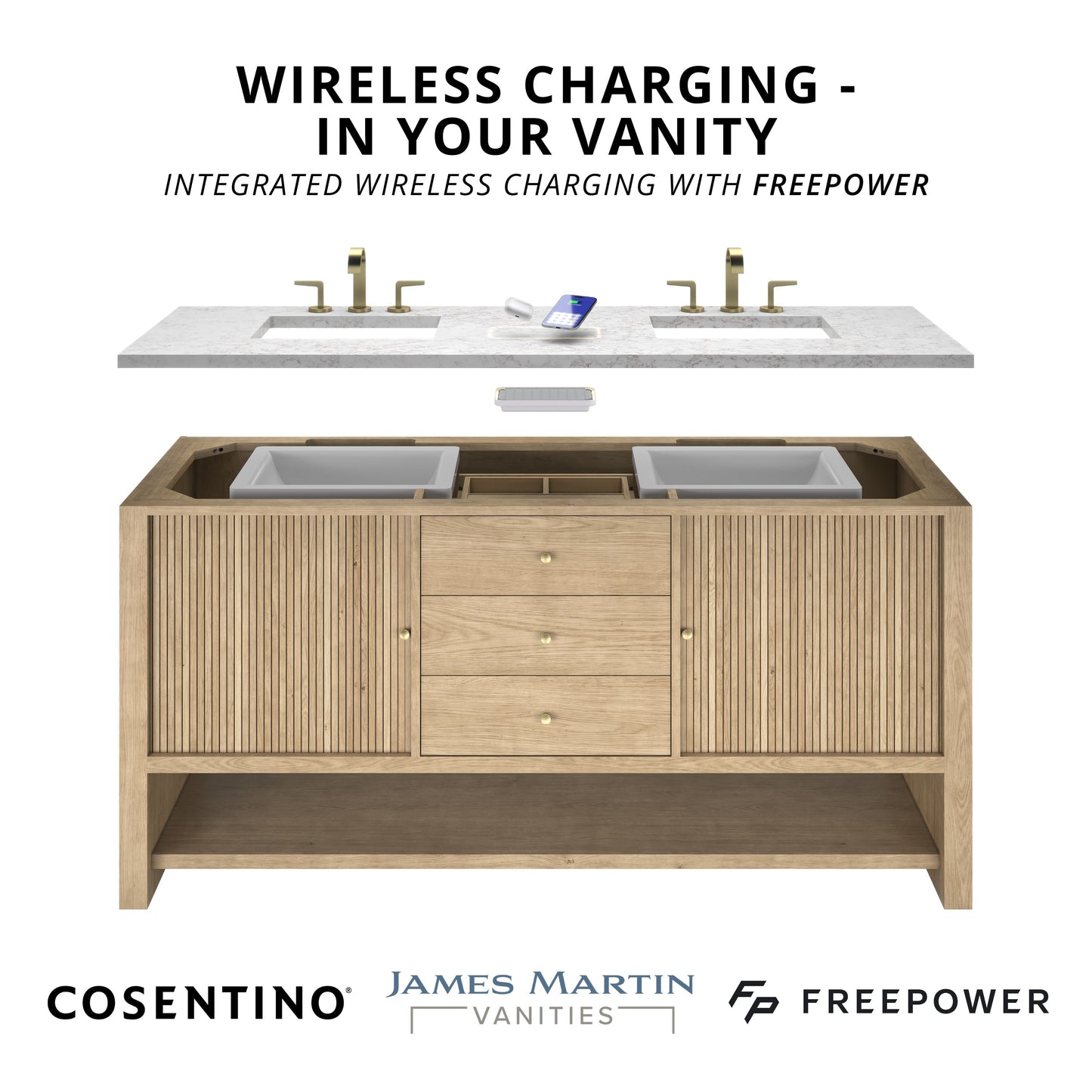 James Martin Vanities Brittany 48" Saddle Brown Single Vanity With 3 cm Victorian Silver Silestone Top and FreePower Wireless Charger