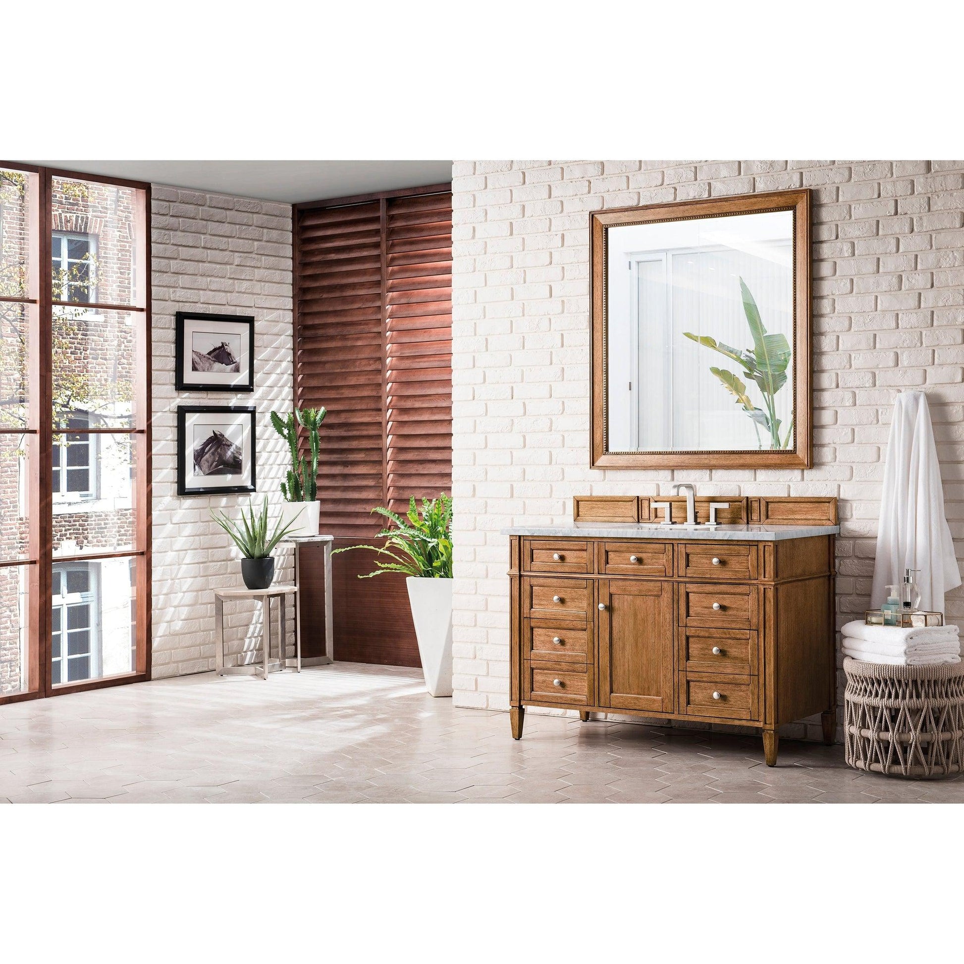 James Martin Vanities Brittany 48" Saddle Brown Single Vanity With 3cm Arctic Fall Solid Surface Top