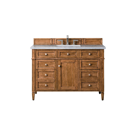 James Martin Vanities Brittany 48" Saddle Brown Single Vanity With 3cm Eternal Jasmine Pearl Quartz Top