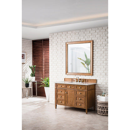 James Martin Vanities Brittany 48" Saddle Brown Single Vanity With 3cm Eternal Serena Quartz Top