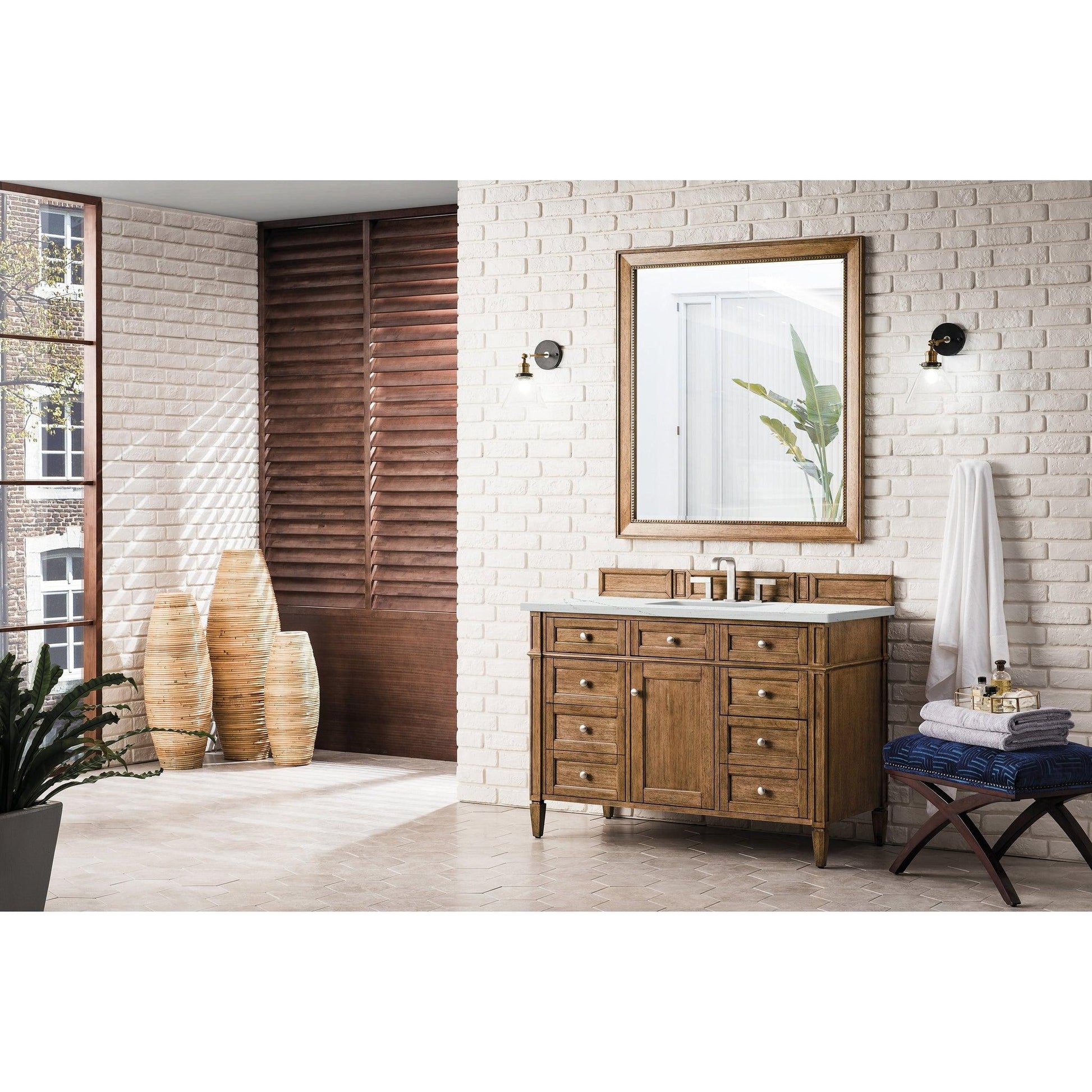 James Martin Vanities Brittany 48" Saddle Brown Single Vanity With 3cm Ethereal Noctis Quartz Top