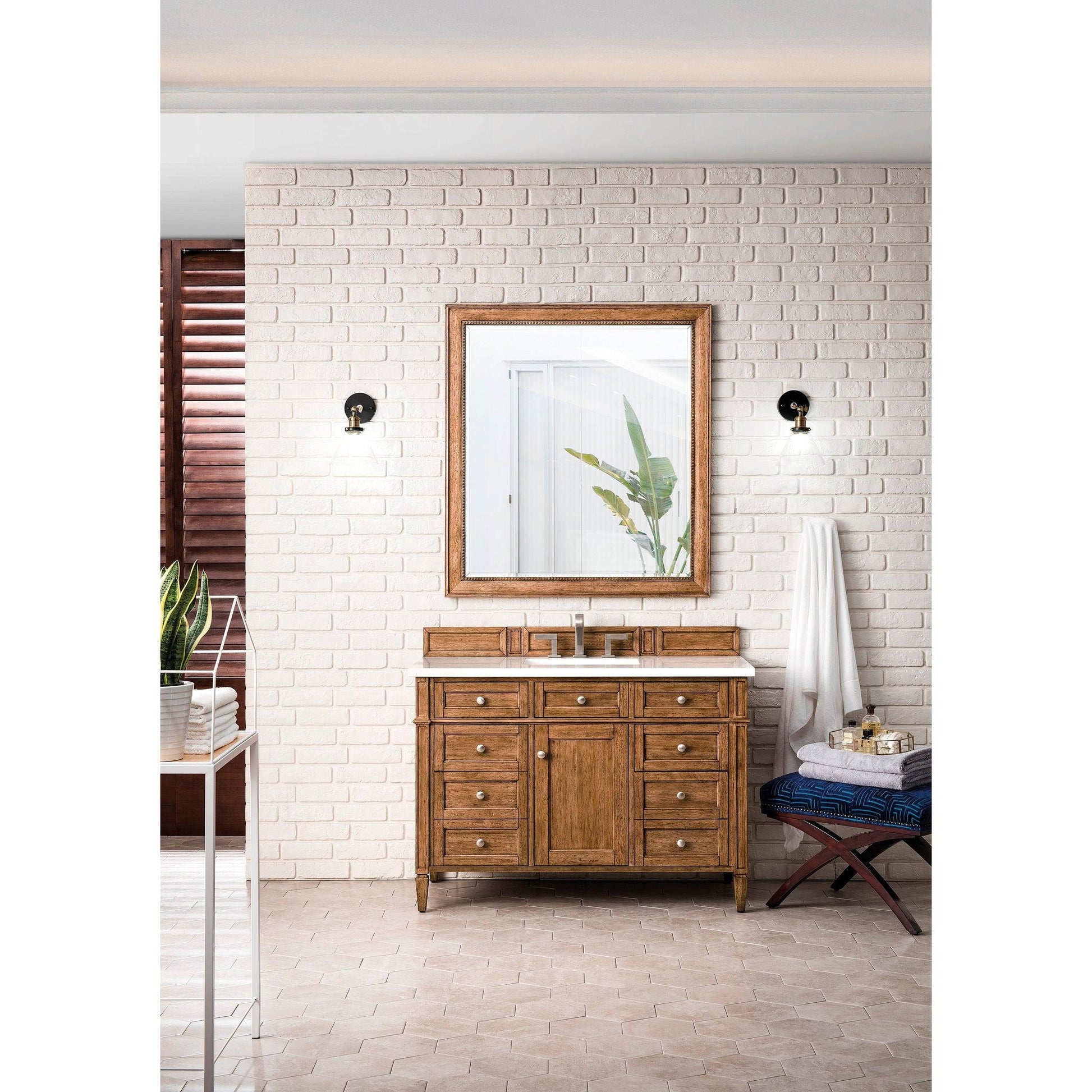 James Martin Vanities Brittany 48" Saddle Brown Single Vanity With 3cm White Zeus Quartz Top