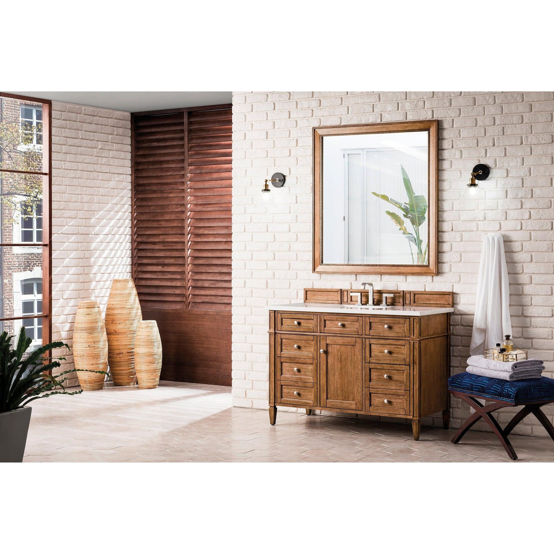 James Martin Vanities Brittany 48" Saddle Brown Single Vanity With 3cm White Zeus Quartz Top