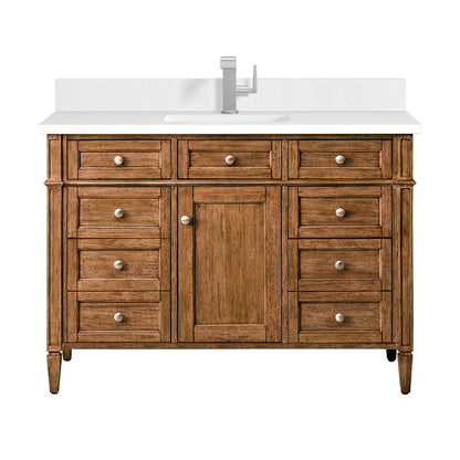 James Martin Vanities Brittany 48" Saddle Brown Single Vanity With Single Hole 3 cm White Zeus Quartz Top & Backsplash