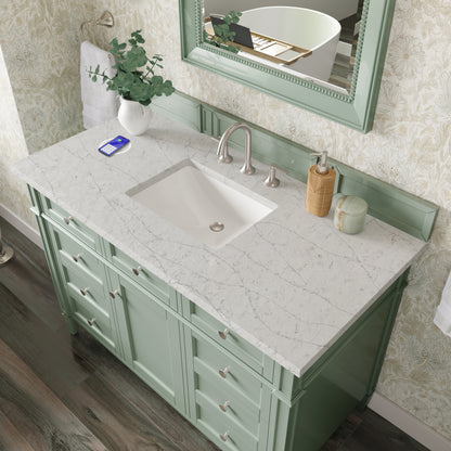 James Martin Vanities Brittany 48" Sage Green Single Vanity With 3 cm Eternal Jasmine Pearl Silestone Top and FreePower Wireless Charger