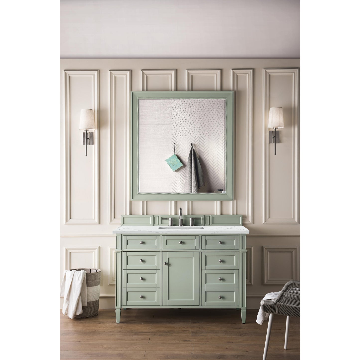 James Martin Vanities Brittany 48" Sage Green Single Vanity With 3 cm Ethereal Noctis Silestone Top and FreePower Wireless Charger