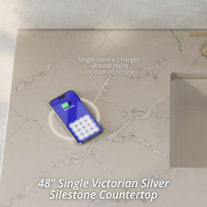 James Martin Vanities Brittany 48" Sage Green Single Vanity With 3 cm Victorian Silver Silestone Top and FreePower Wireless Charger