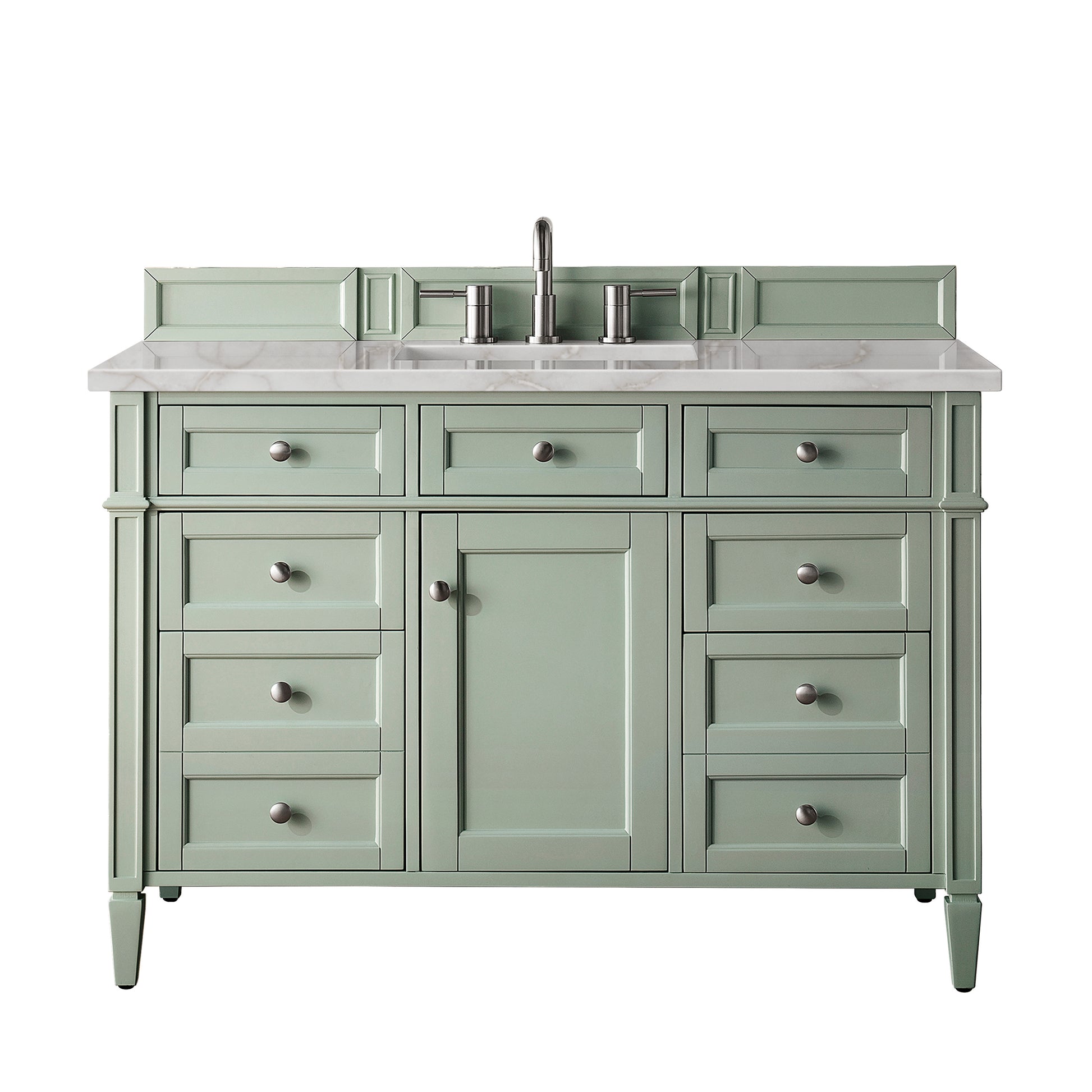 James Martin Vanities Brittany 48" Sage Green Single Vanity With 3 cm Victorian Silver Silestone Top and FreePower Wireless Charger