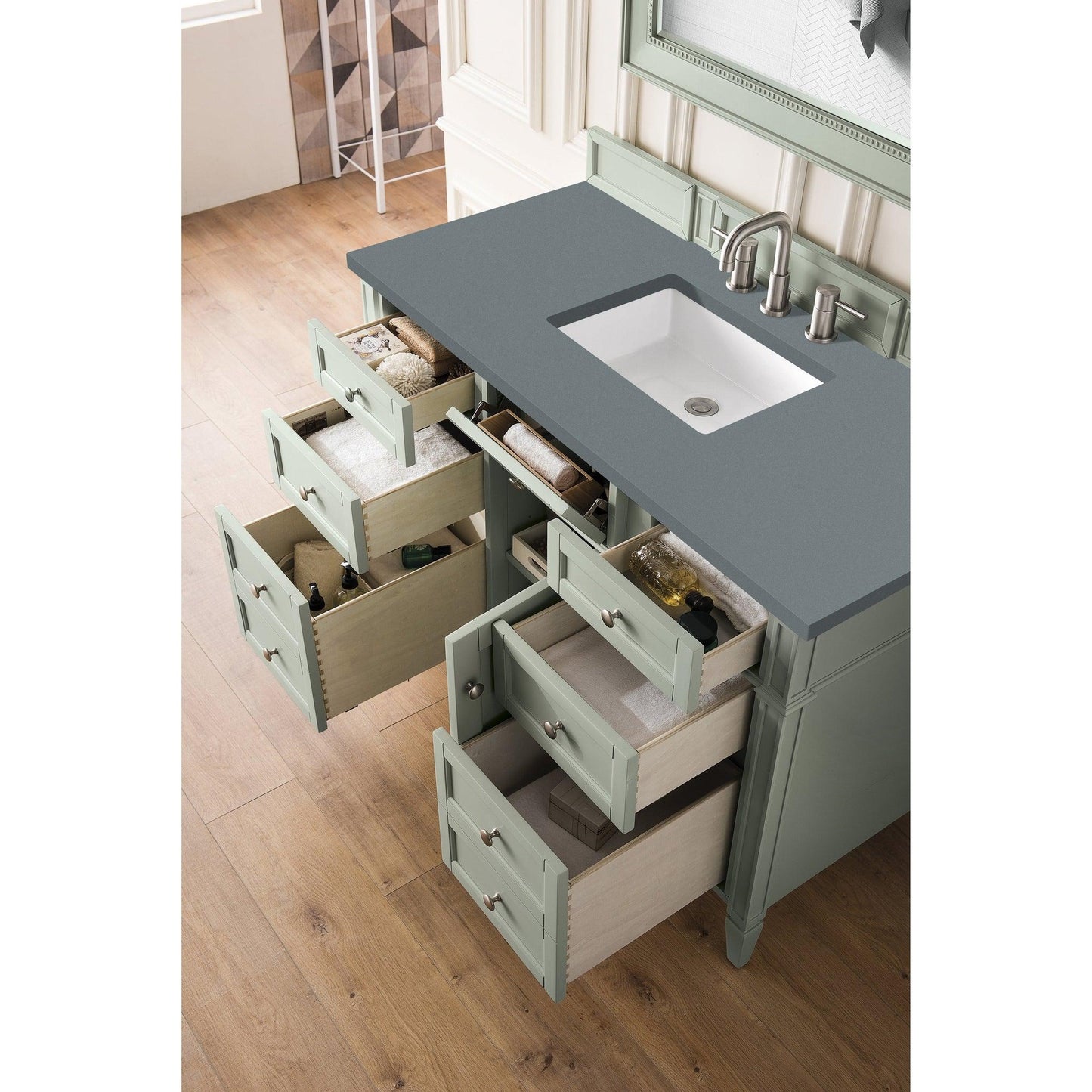 James Martin Vanities Brittany 48" Sage Green Single Vanity With 3cm Cala Blue Quartz Top