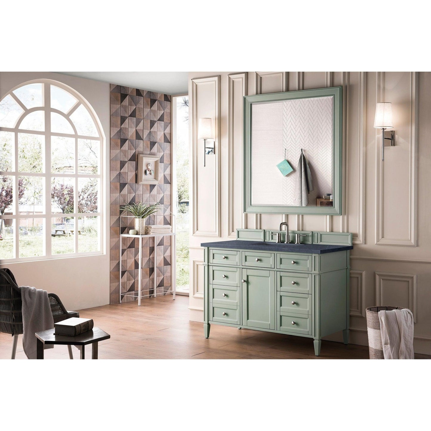 James Martin Vanities Brittany 48" Sage Green Single Vanity With 3cm Charcoal Soapstone Quartz Top