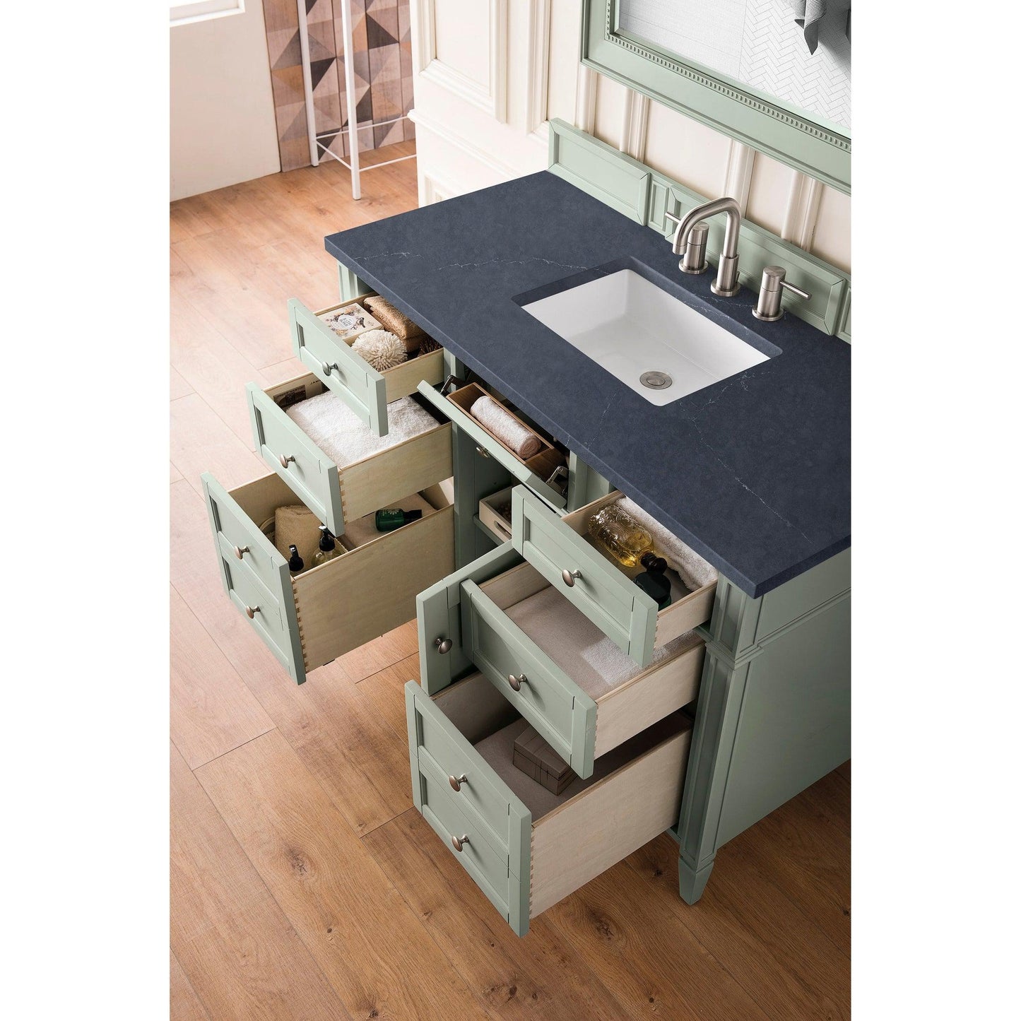 James Martin Vanities Brittany 48" Sage Green Single Vanity With 3cm Charcoal Soapstone Quartz Top