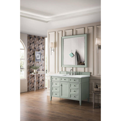 James Martin Vanities Brittany 48" Sage Green Single Vanity With 3cm Ethereal Noctis Quartz Top