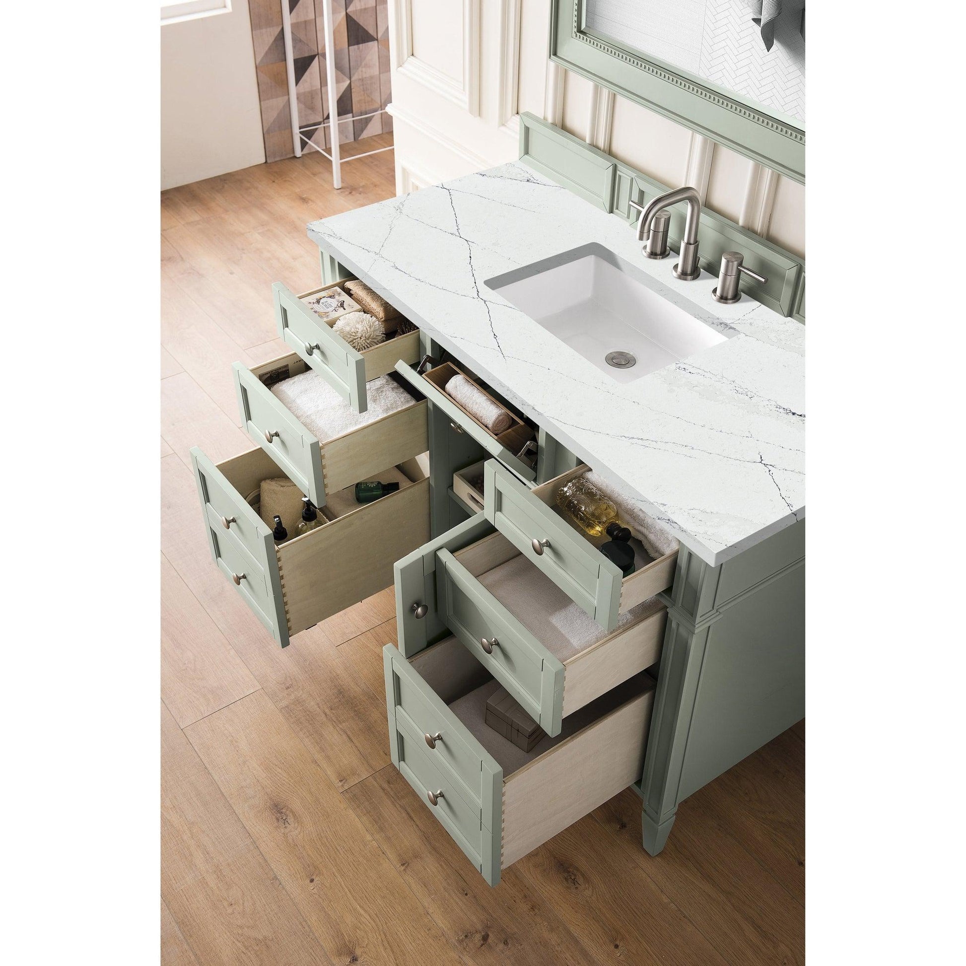 James Martin Vanities Brittany 48" Sage Green Single Vanity With 3cm Ethereal Noctis Quartz Top