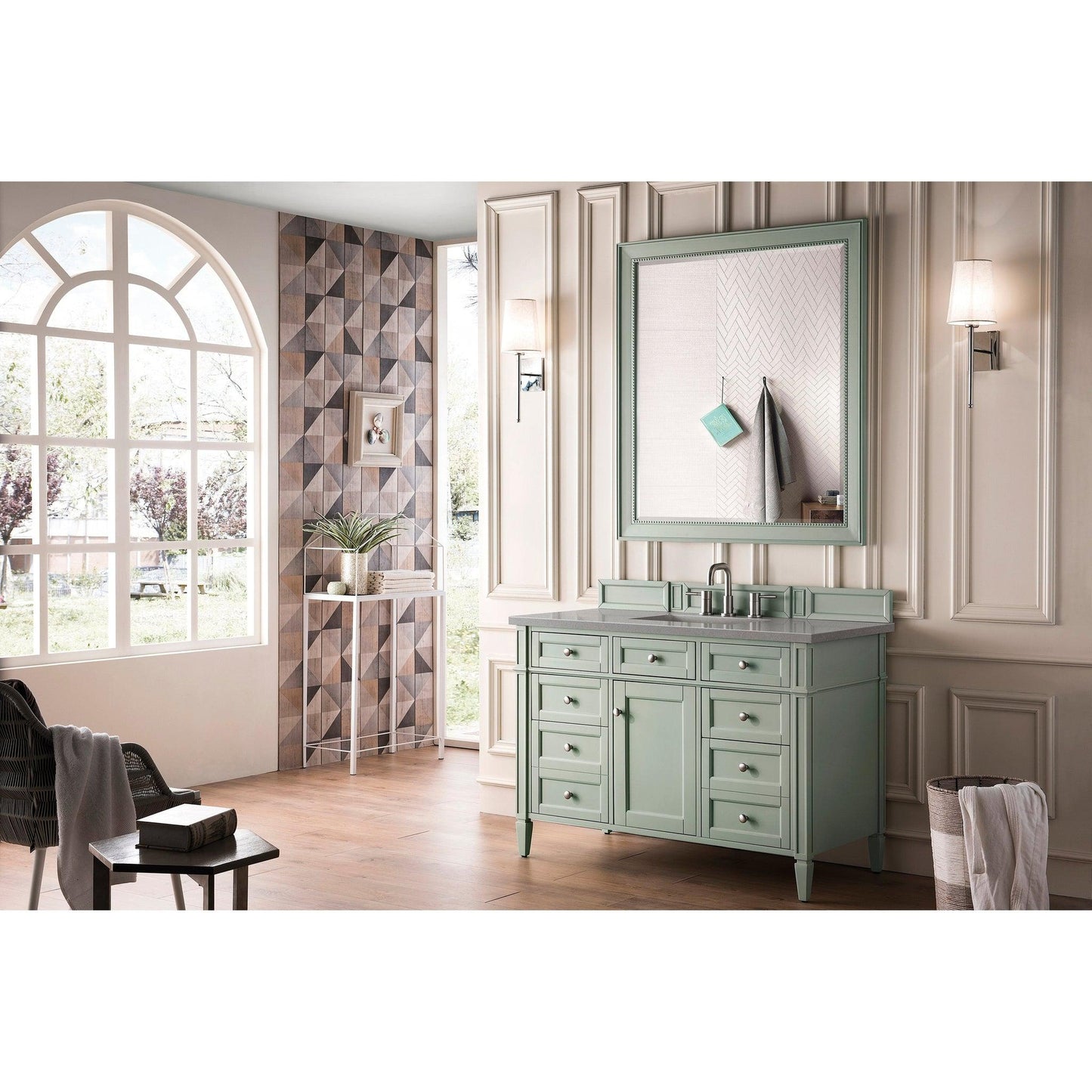 James Martin Vanities Brittany 48" Sage Green Single Vanity With 3cm Grey Expo Quartz Top