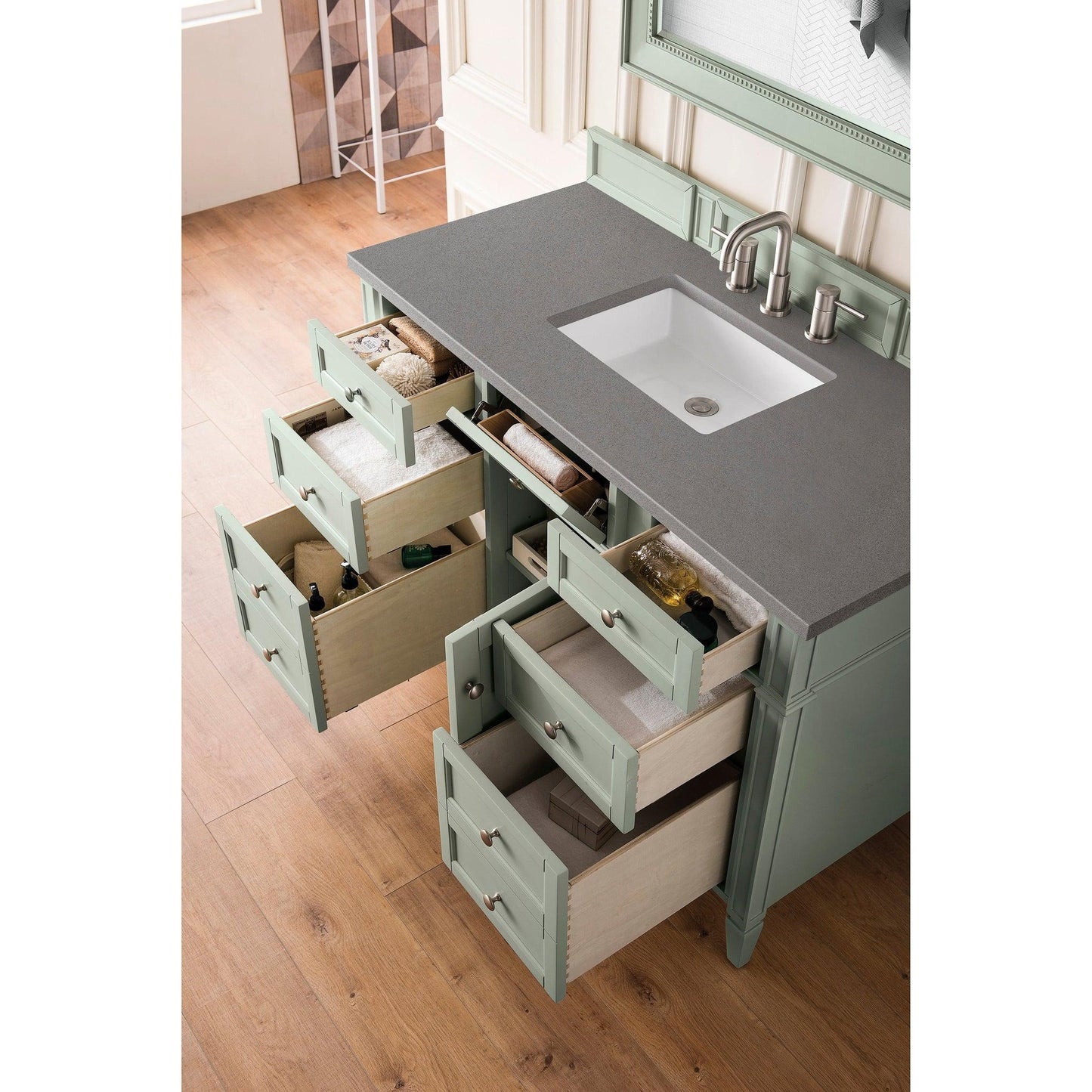 James Martin Vanities Brittany 48" Sage Green Single Vanity With 3cm Grey Expo Quartz Top