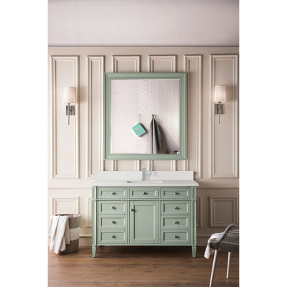 James Martin Vanities Brittany 48" Sage Green Single Vanity With Single Hole 3 cm White Zeus Quartz Top & Backsplash