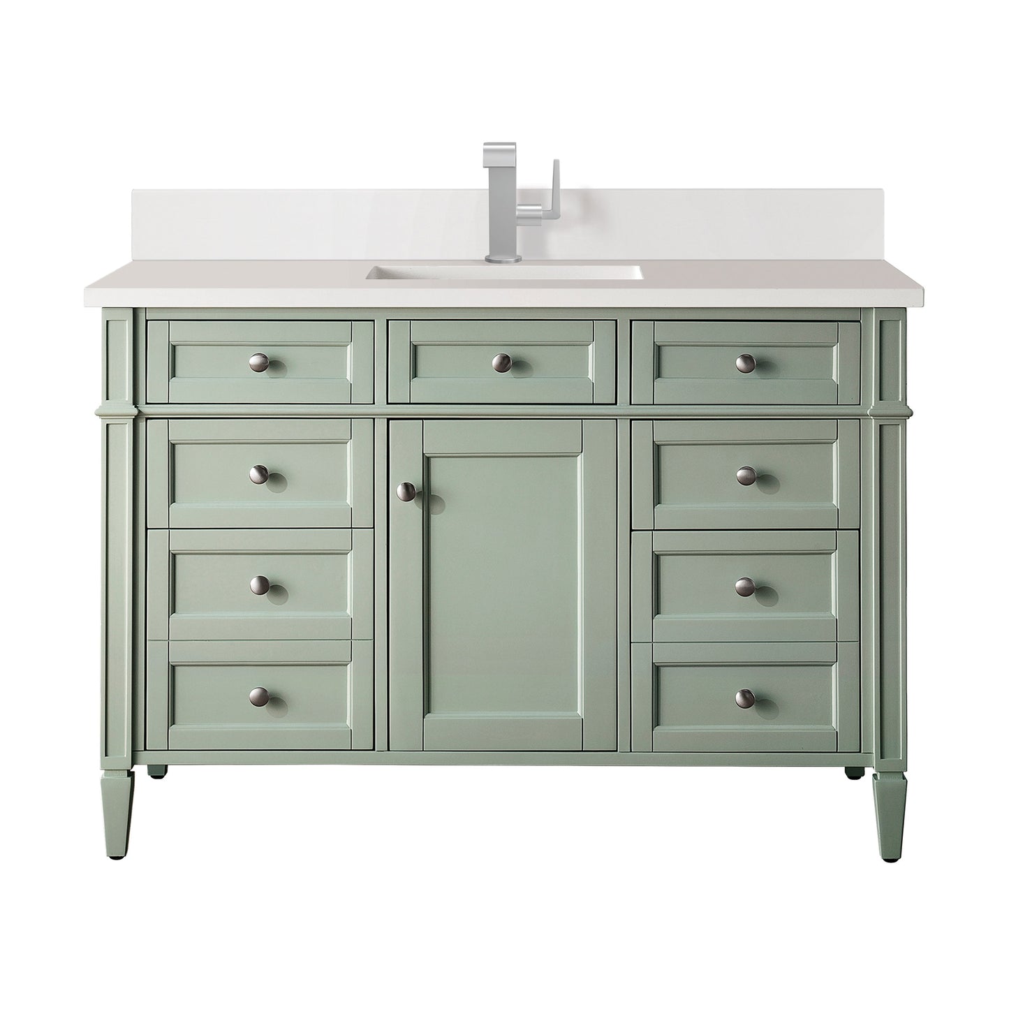 James Martin Vanities Brittany 48" Sage Green Single Vanity With Single Hole 3 cm White Zeus Quartz Top & Backsplash