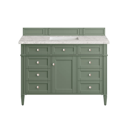 James Martin Vanities Brittany 48" Smokey Celadon Single Vanity With 3 cm Eternal Jasmine Pearl Top and FreePower Wireless Charger