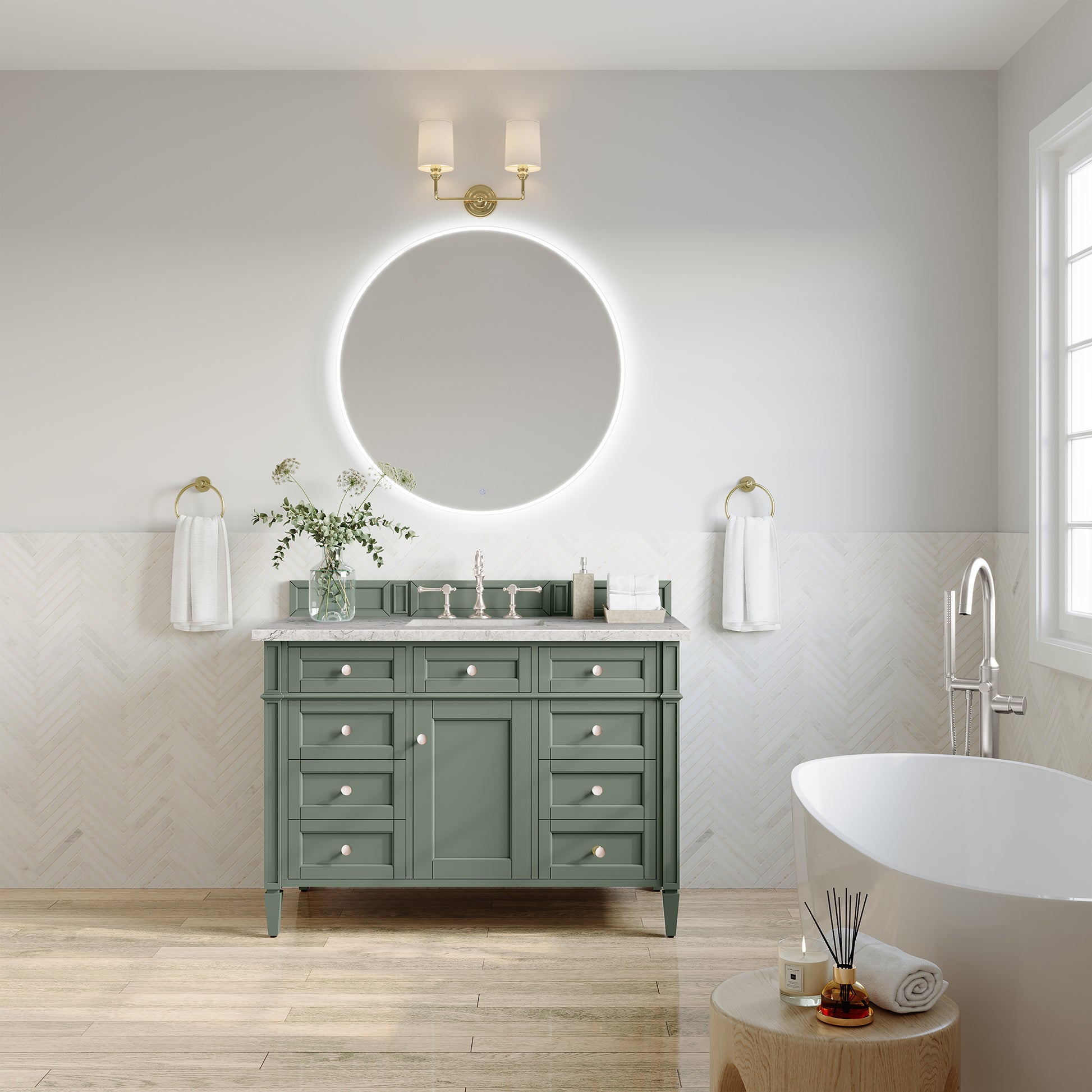 James Martin Vanities Brittany 48" Smokey Celadon Single Vanity With 3 cm Eternal Jasmine Pearl Top and FreePower Wireless Charger