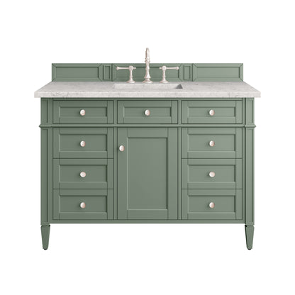 James Martin Vanities Brittany 48" Smokey Celadon Single Vanity With 3 cm Eternal Jasmine Pearl Top and FreePower Wireless Charger