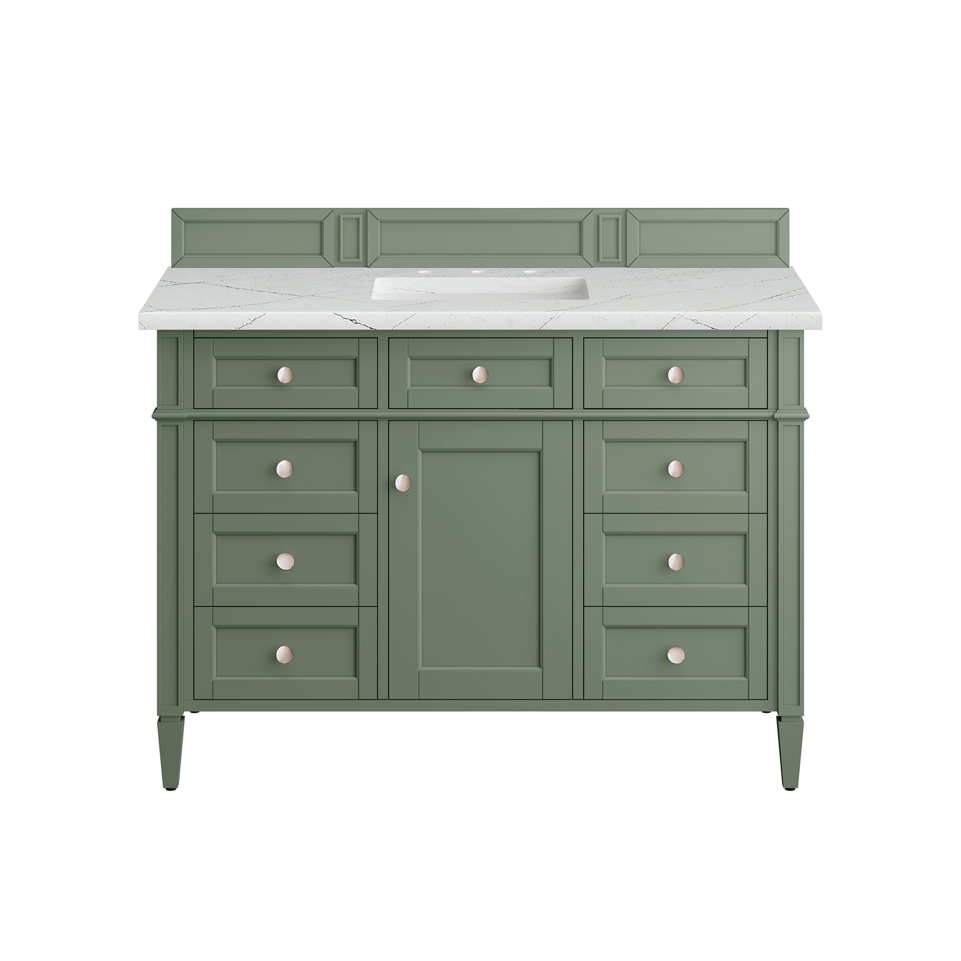 James Martin Vanities Brittany 48" Smokey Celadon Single Vanity With 3 cm Ethereal Noctis Top and FreePower Wireless Charger