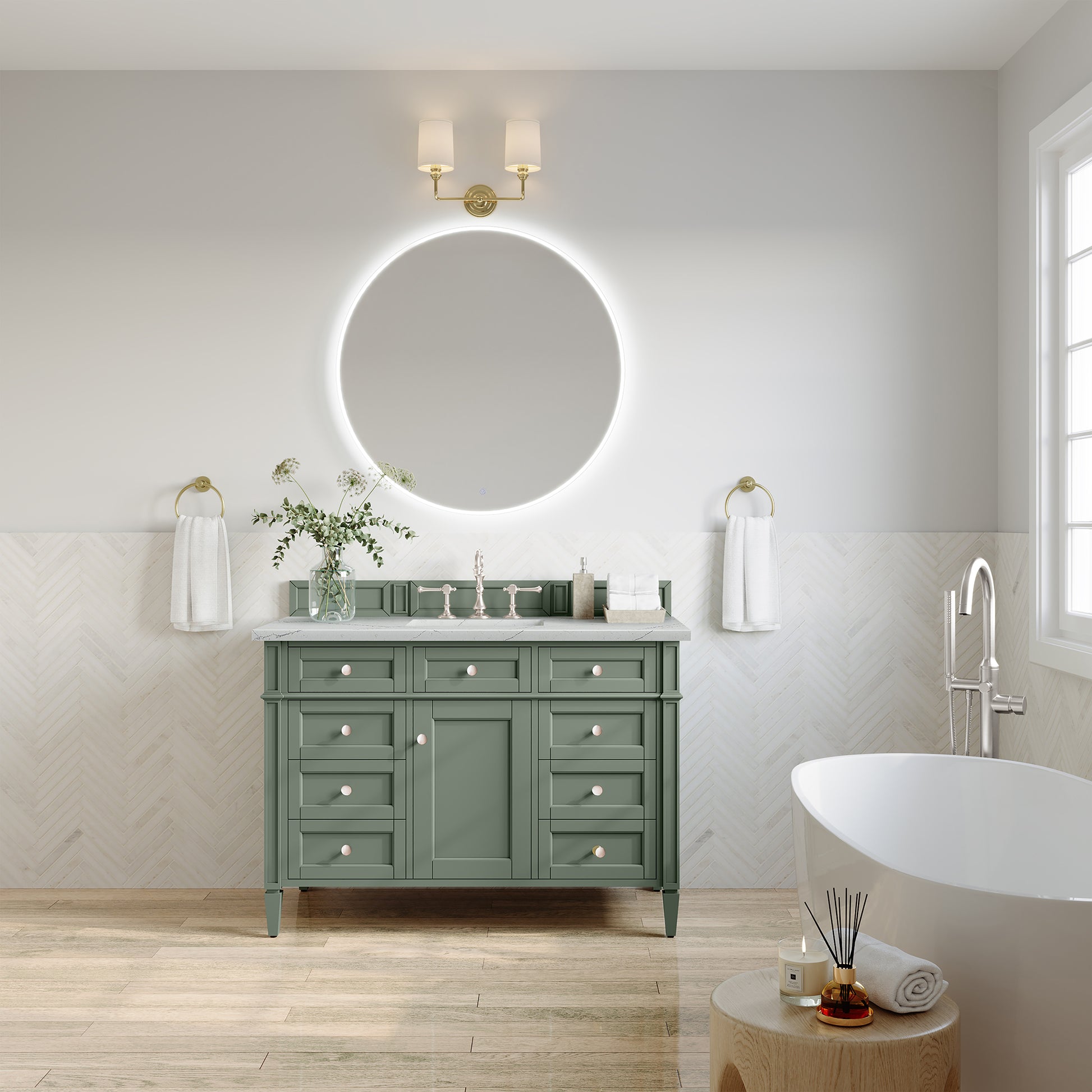 James Martin Vanities Brittany 48" Smokey Celadon Single Vanity With 3 cm Ethereal Noctis Top and FreePower Wireless Charger