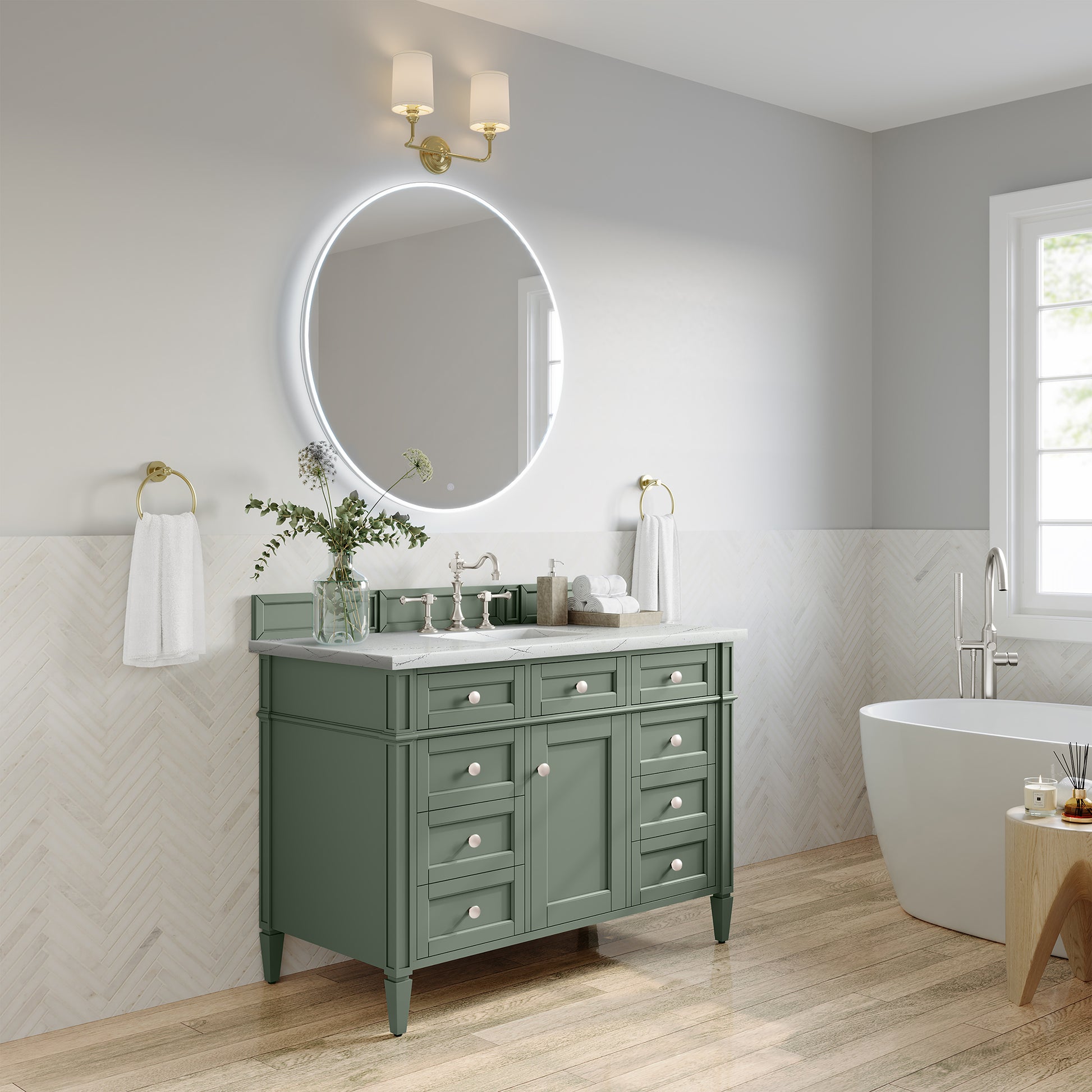 James Martin Vanities Brittany 48" Smokey Celadon Single Vanity With 3 cm Ethereal Noctis Top and FreePower Wireless Charger