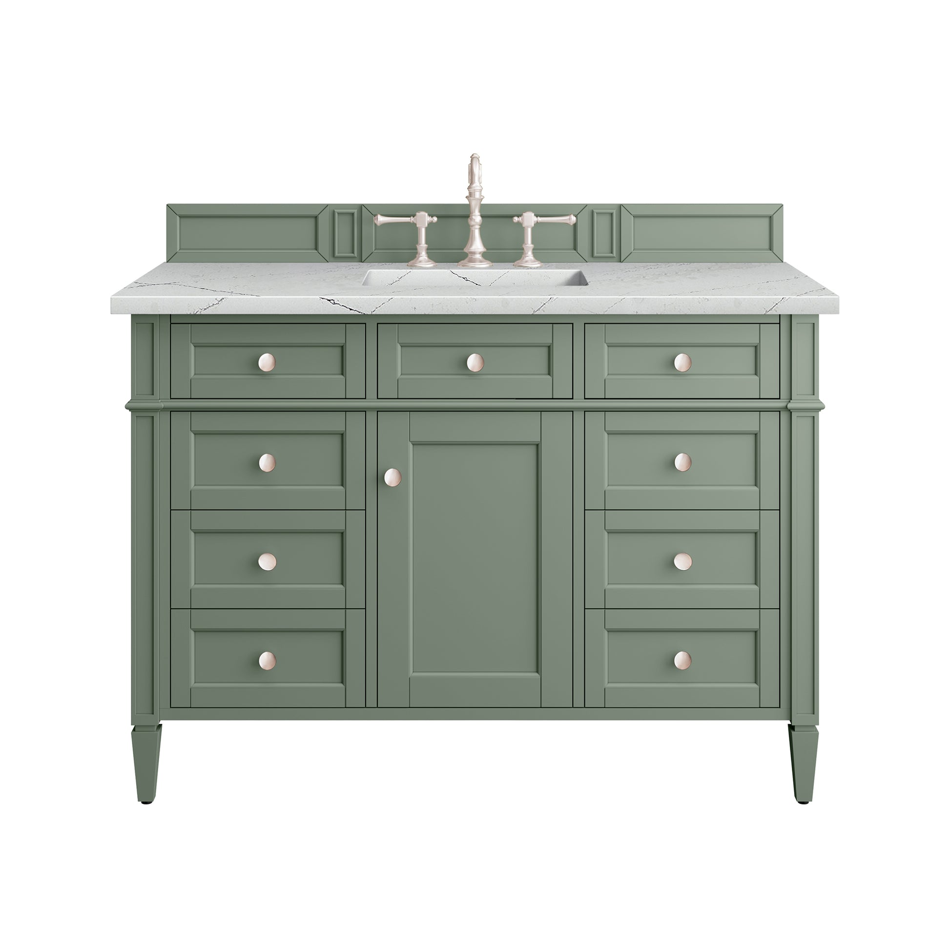 James Martin Vanities Brittany 48" Smokey Celadon Single Vanity With 3 cm Ethereal Noctis Top and FreePower Wireless Charger