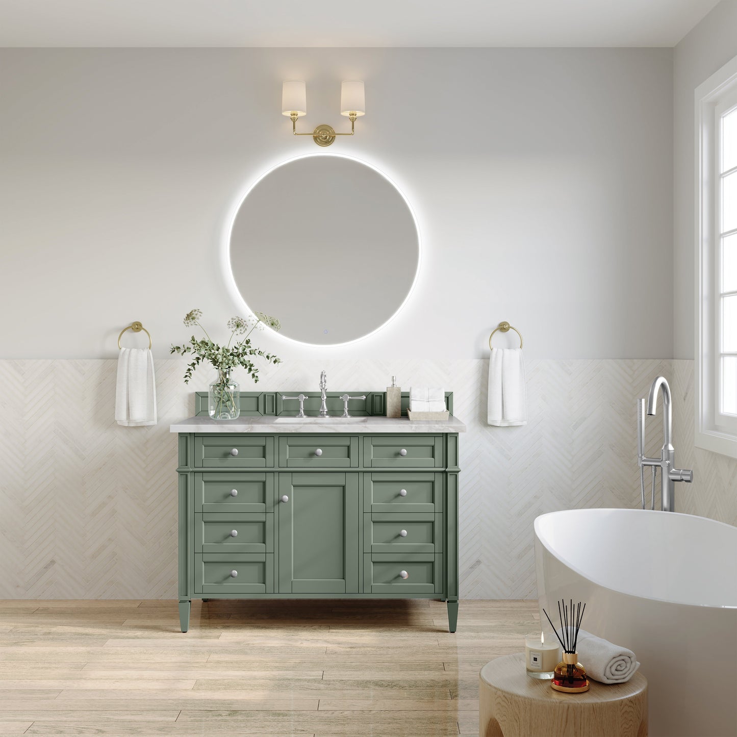 James Martin Vanities Brittany 48" Smokey Celadon Single Vanity With 3 cm Victorian Silver Top