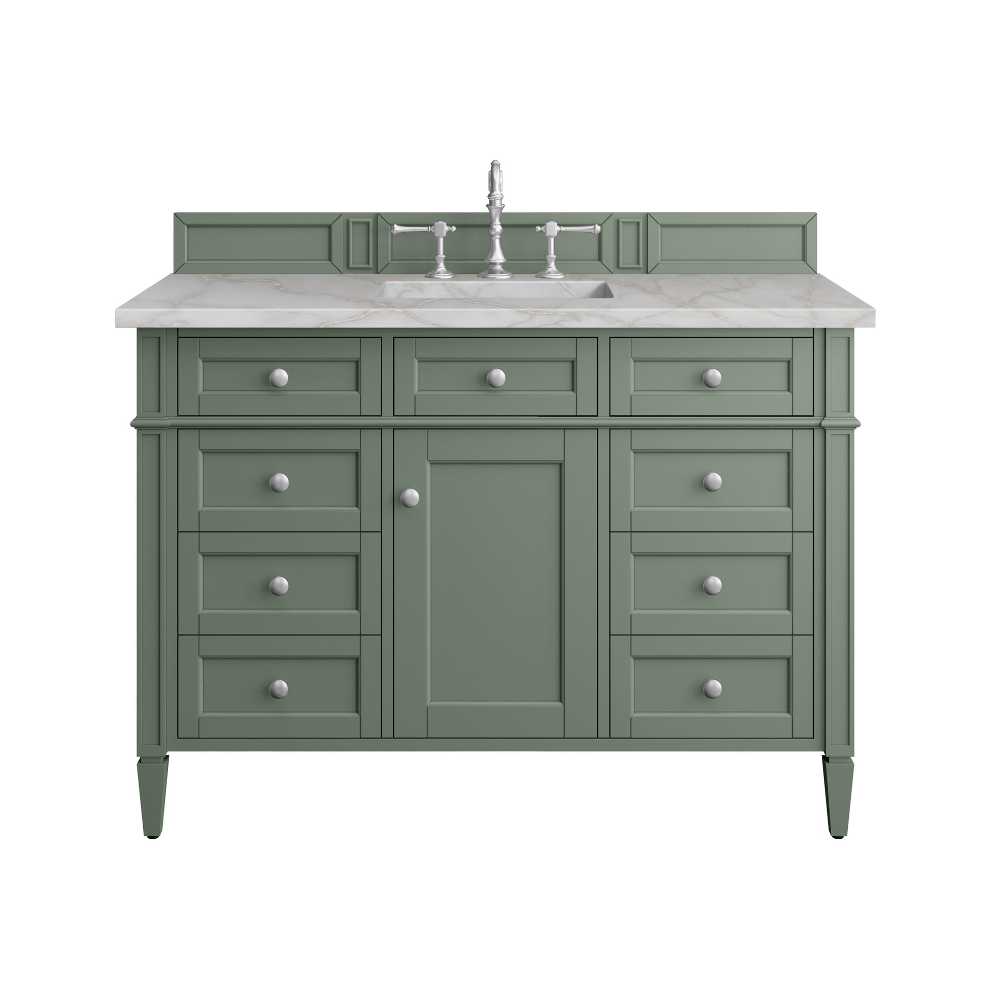 James Martin Vanities Brittany 48" Smokey Celadon Single Vanity With 3 cm Victorian Silver Top and FreePower Wireless Charger